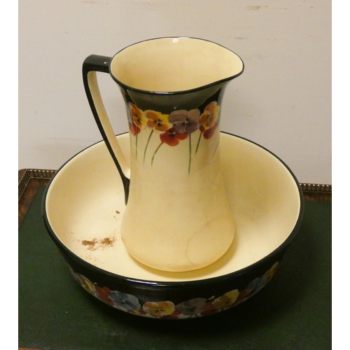 60 - Royal Doulton cream and pansy decorated jug and basin set