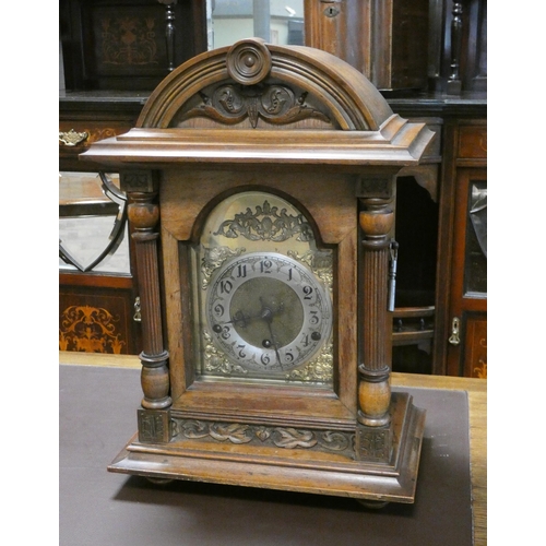 7 - Late 19th century German bracket clock, brass & silvered dial, chiming and striking movement in a ca... 