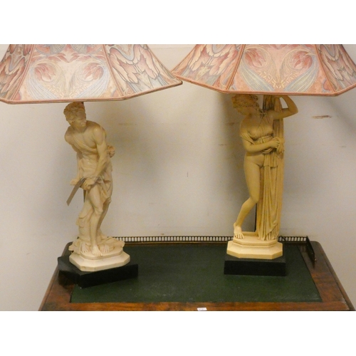 70 - Pair of classical figure table lamps with shades.