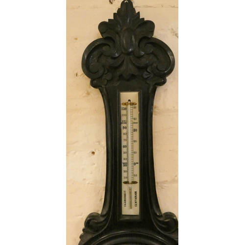 77 - Edwardian banjo wall barometer - Johnson's & Sons London in carved dark oak case