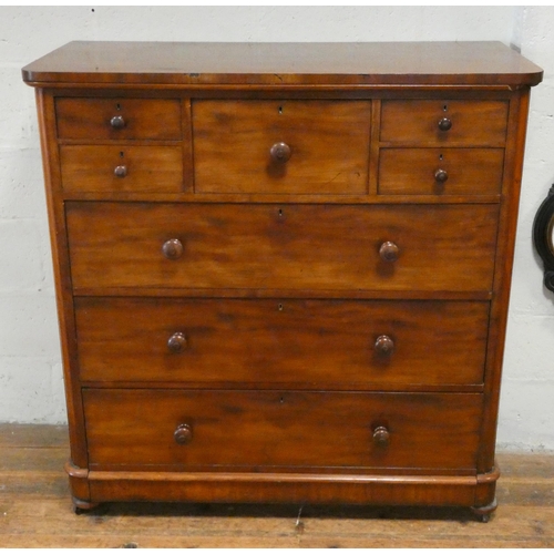 79 - Victorian mahogany Scottish style chest of three long and four small drawers with hat box drawer. 47... 