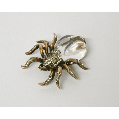 591 - Trifari 'Jelly Belly' gold vermeil and paste set spider bug brooch, circa 1940, signed