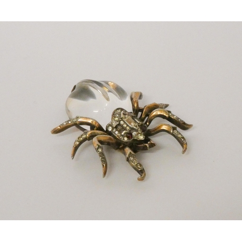 591 - Trifari 'Jelly Belly' gold vermeil and paste set spider bug brooch, circa 1940, signed