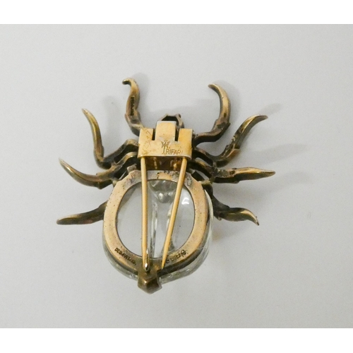 591 - Trifari 'Jelly Belly' gold vermeil and paste set spider bug brooch, circa 1940, signed