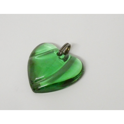 593 - Baccarat emerald green crystal heart pendant, signed