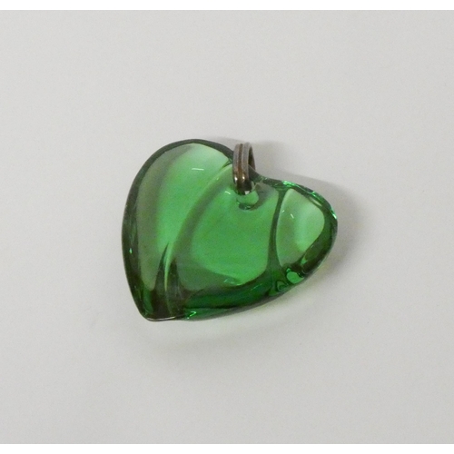 593 - Baccarat emerald green crystal heart pendant, signed