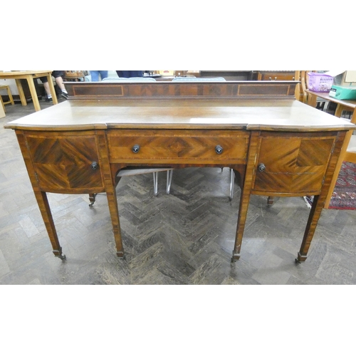 140 - An Edwardian inlaid mahogany kneehole sideboard or desk fitted drawer and cupboards