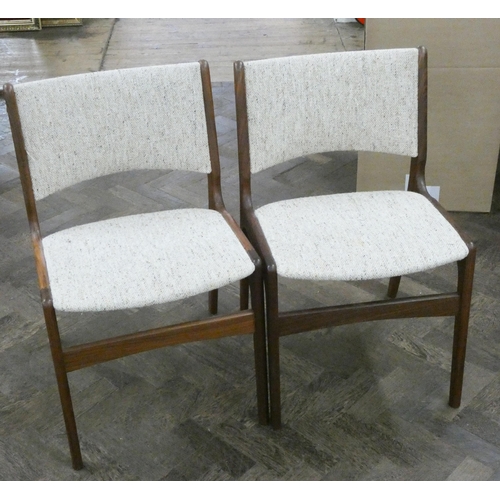 84 - Set of 6 mid-century teak framed dining chairs with fawn upholstery