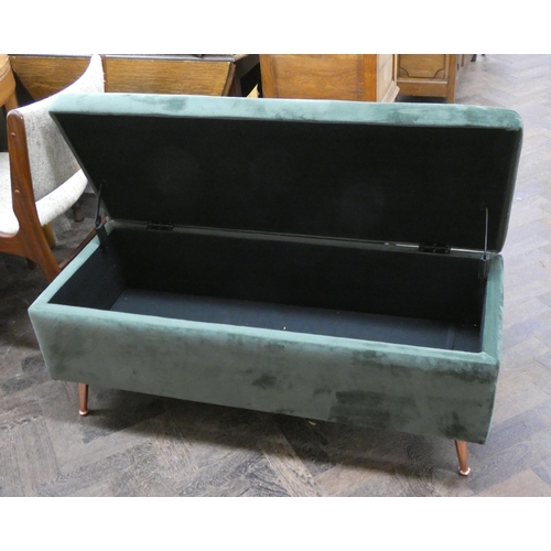 87 - Modern green velvet ottoman stool on copper legs