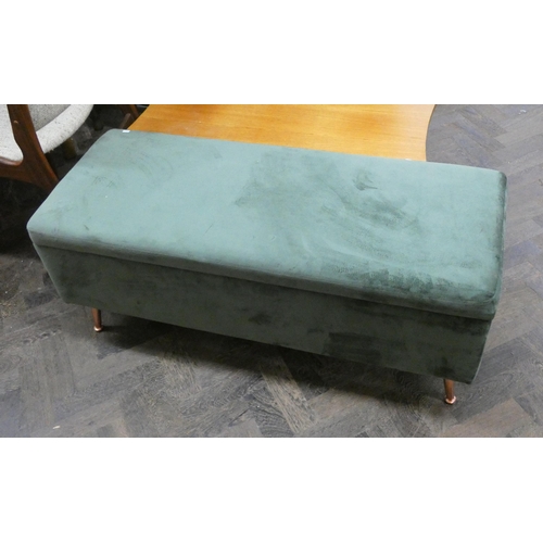 87 - Modern green velvet ottoman stool on copper legs