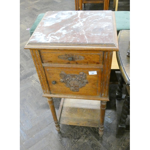 89 - French marble topped bedside cabinet