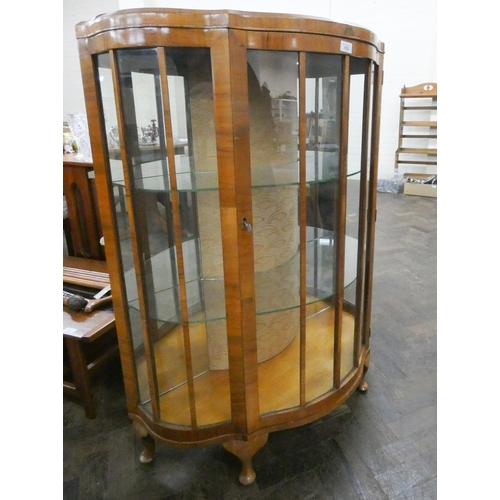 159 - 1950's walnut bow fronted china display cabinet, 3' wide