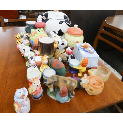 162 - Animal figures, biscuit box and egg cups etc