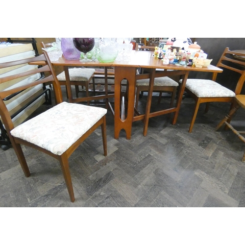 163 - Narrow teak drop leaf dining table and four teak chairs