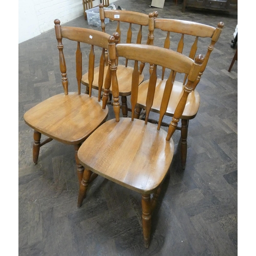 166 - Set of four slat back dining chairs with panelled seats