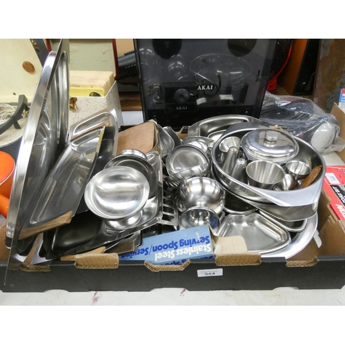 344 - Large quantity of stainless steel kitchen ware