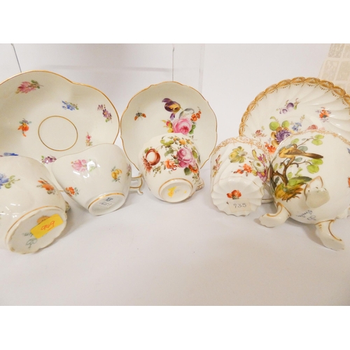 329 - A collection of five Dresden cabinet cups and saucers - all with floral decoration and blue Dresden ... 