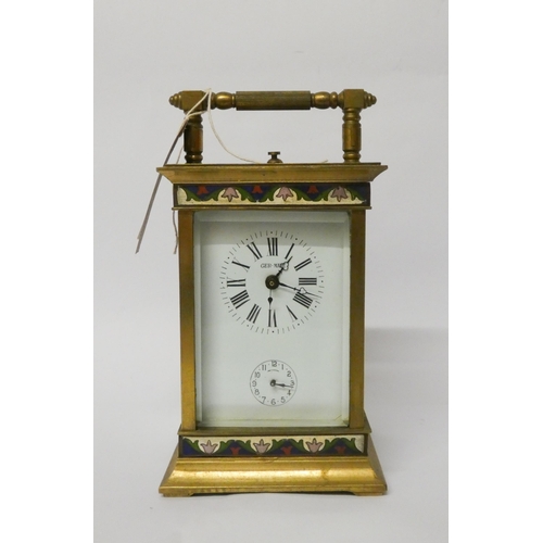 261 - A large gilt brass and cloisonné enamelled striking repeater carriage clock, the white dial with sig... 