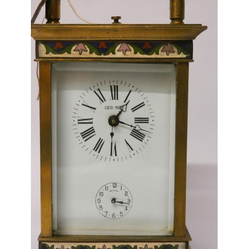 261 - A large gilt brass and cloisonné enamelled striking repeater carriage clock, the white dial with sig... 