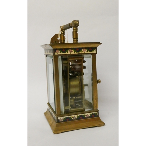 261 - A large gilt brass and cloisonné enamelled striking repeater carriage clock, the white dial with sig... 