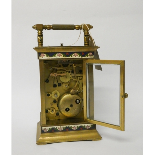 261 - A large gilt brass and cloisonné enamelled striking repeater carriage clock, the white dial with sig... 