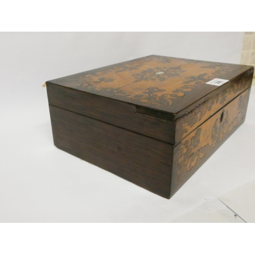 266 - A Victorian inlaid rosewood ladies sewing box with various fittings