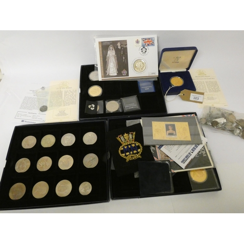 303 - Various commemorative crowns, collectors coins etc