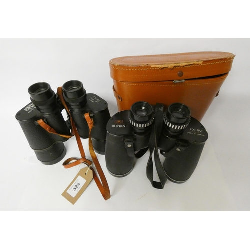 324 - A pair of Primus 7 x 50 binoculars and a pair of Chinon 10 x 50 - one pair with a case