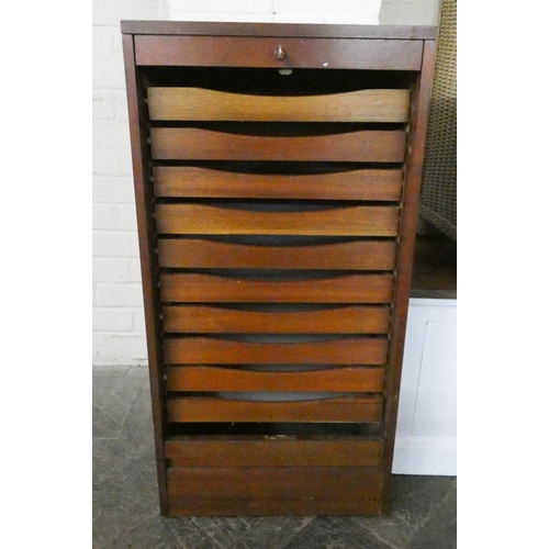 187 - A mahogany shutter front office cabinet with pull out trays