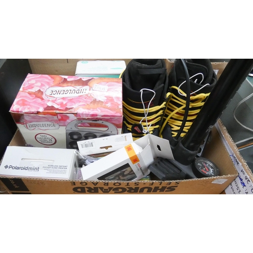 273A - A foot pump, pair of snow boots, pocket sized printer, TV hub, shot glasses etc