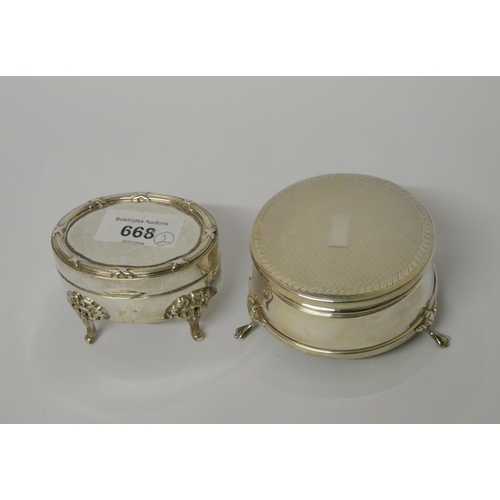 668 - Two hallmarked silver dressing table jewellery boxes with hinged lids