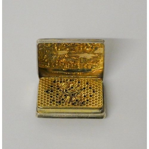 686 - Georgian silver vinaigrette with floral pierced gilt grille, Birmingham marks John Lawrence & Co, 2.... 