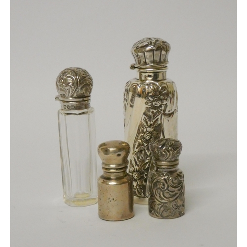 689 - Collection of four Victorian and later silver scent flasks, tallest measures 8cms