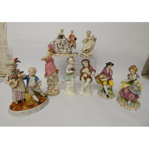 453 - A collection of seven 19th century German porcelain figurines - Augustus Rex and Sitzendorf amongst ... 