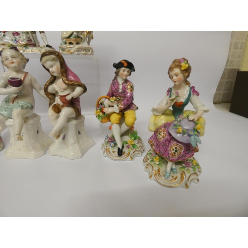 453 - A collection of seven 19th century German porcelain figurines - Augustus Rex and Sitzendorf amongst ... 