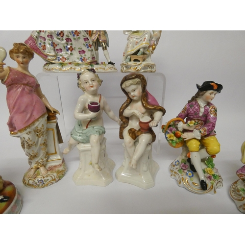 453 - A collection of seven 19th century German porcelain figurines - Augustus Rex and Sitzendorf amongst ... 