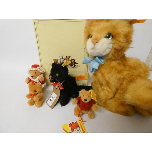 456 - Steiff Tapsy ginger cat with box, Steiff black cat with green glass eyes, two miniature Steiff joint... 