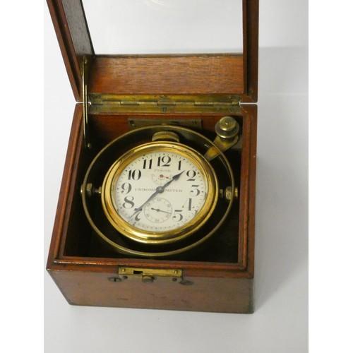 294 - An Eight Day Gimbal Deck Watch, signed Zenith, Chronometer, 20th century, three tier case, silvered ... 