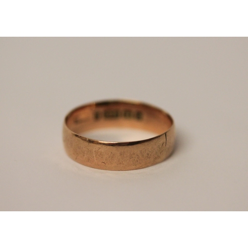 516 - Edwardian 9ct rose gold wide wedding band, hallmarked Birmingham 1901, size T, weight 3.1g