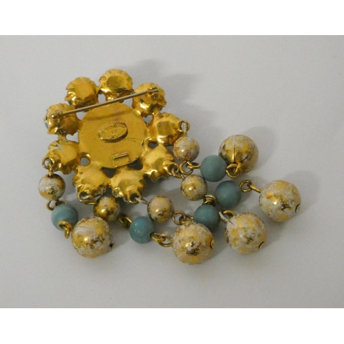 619 - Mitchel Maer for Christian Dior: a 1950's faux turquoise and glass bead cluster brooch, marked to re... 