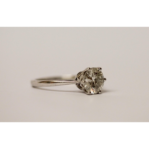 547 - A solitaire diamond ring, claw set with a circular old cut brilliant diamond estimated to weigh 1.2 ... 