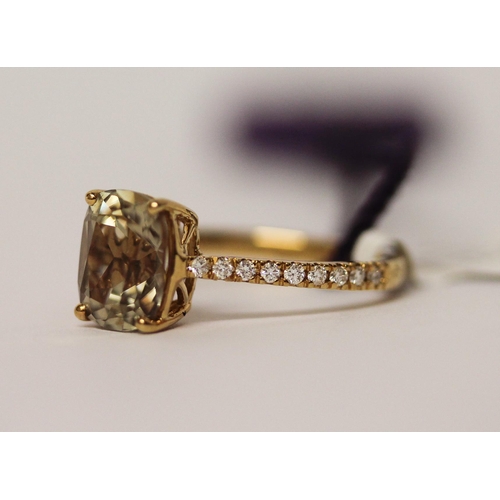 625 - Iliana - modern 18ct gold diamond and Turkizite dress ring, as new with tags, box and certificate, r... 