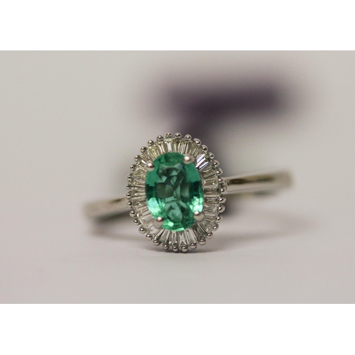 627 - Rhapsody Platinum Emerald and Diamond cluster ring, as new with certificate, box and tags. Ring Size... 