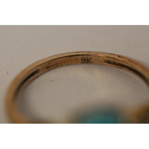 630 - Turquoise and diamond modern dress ring in 9ct yellow gold, ring size M, weight 2.5g, with certifica... 