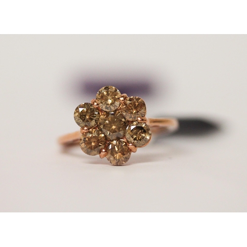 636 - Rhapsody Champagne diamond 2 carat cluster ring set in 14k rose gold, as new with certificate, box a... 