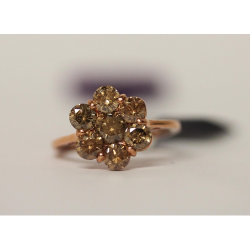 636 - Rhapsody Champagne diamond 2 carat cluster ring set in 14k rose gold, as new with certificate, box a... 