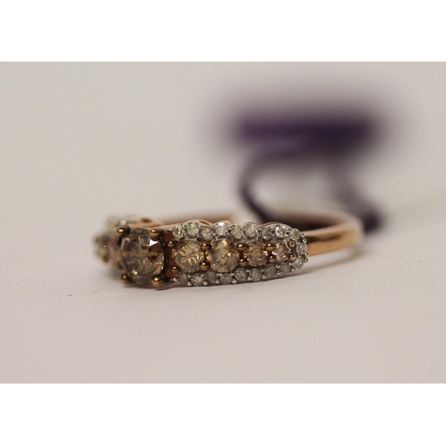 637 - Champagne diamond half hoop eternity ring, set in 9ct rose gold,  as new with tags. Ring Size M