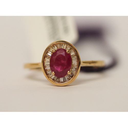 638 - Iliana 18ct gold ruby and diamond oval cluster ring. Ring size M, as new with certificate, box and t... 