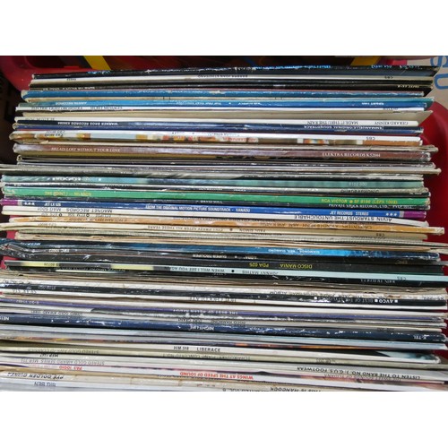 329 - Two boxes of vinyl LP records and some singles - some pop music