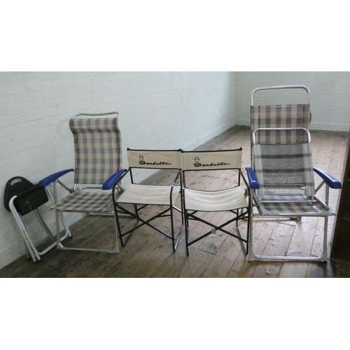 133 - A pair of Isabella fold-up metal framed picnic chairs, a pair of adjustable sun lounger garden chair... 